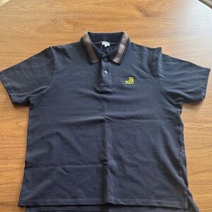 Loewe Navy Polo with Brown Trim and Yellow Logo